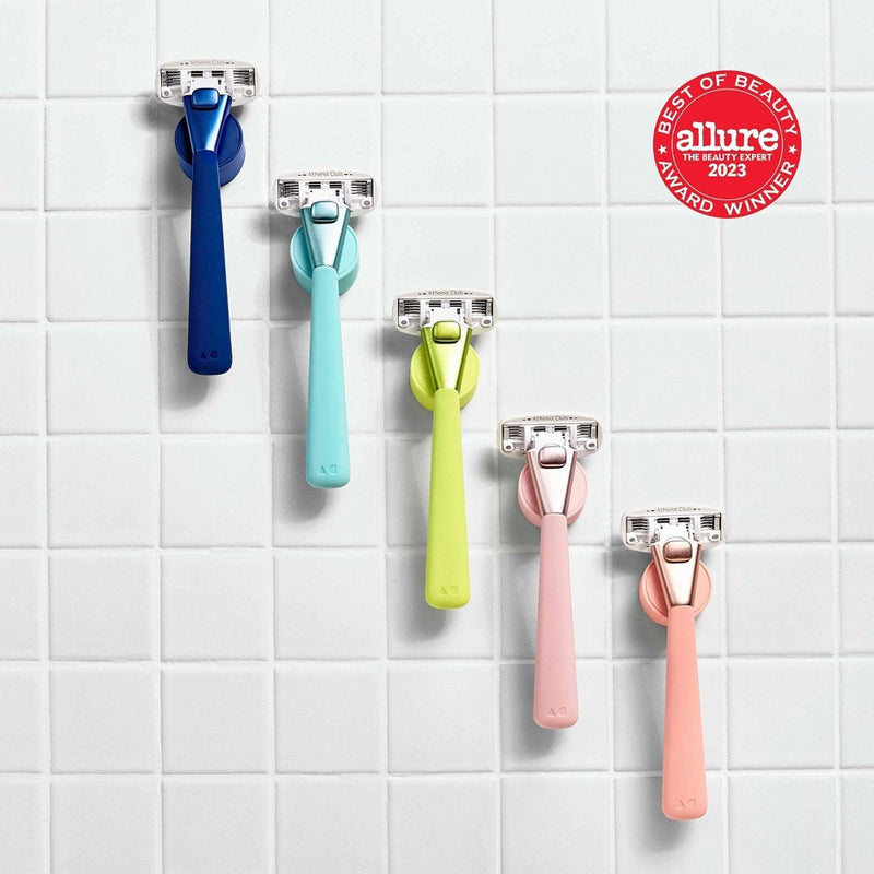 Athena 5-blade Women's Razor Kit - 1 Razor Handle, 2 Razor Blade Refills, Magnetic Hook - Coral