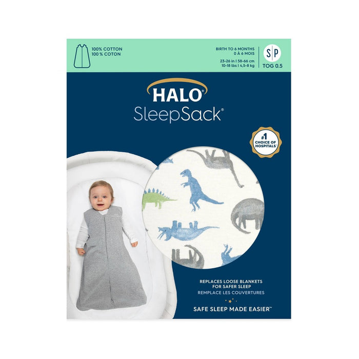HALO Innovations 100% Cotton Sleepsack Wearable Blanket - Water Color Dinos - S