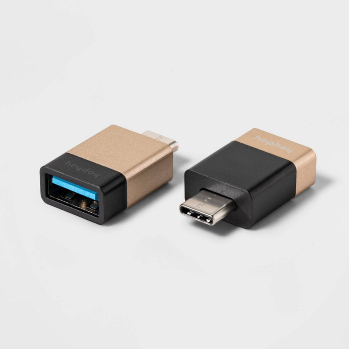 USB-A to USB-C 2 pk Adapter - heyday Black/Gold