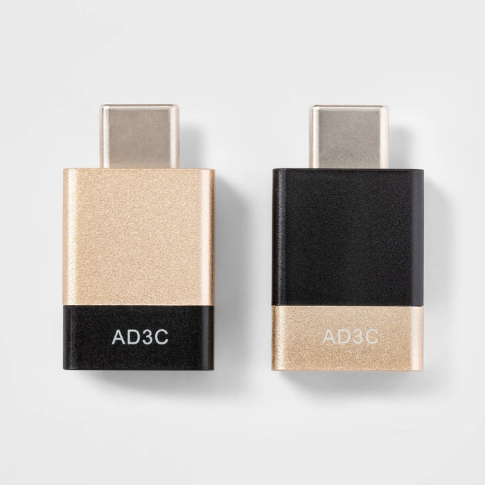USB-A to USB-C 2 pk Adapter - heyday Black/Gold