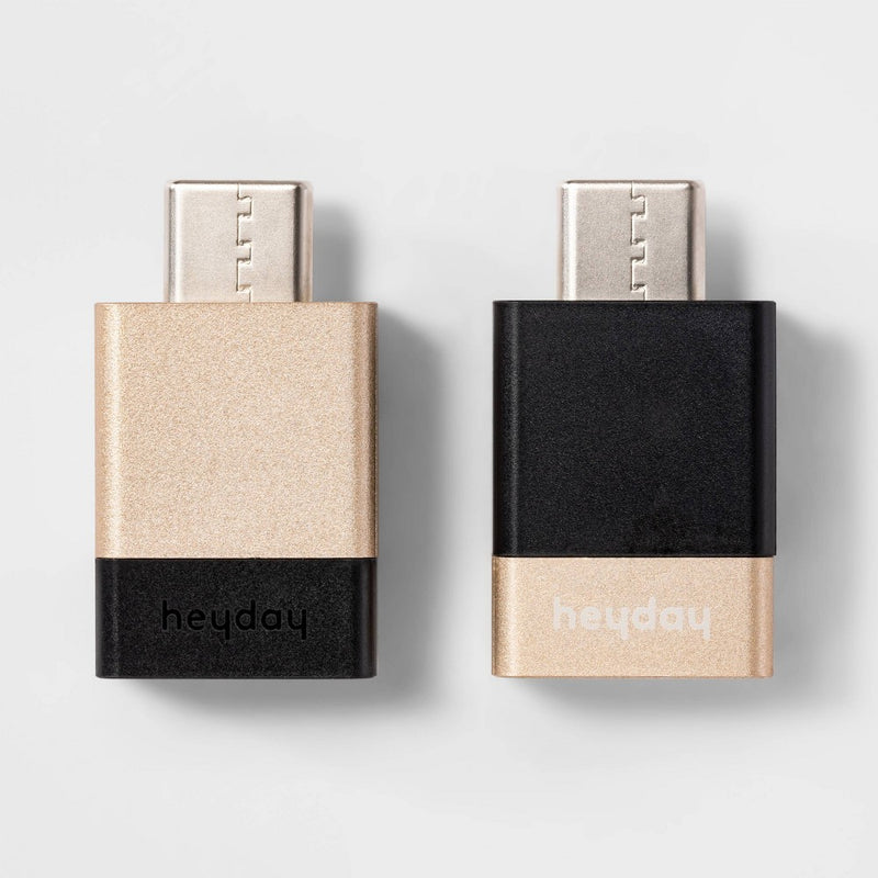 USB-A to USB-C 2 pk Adapter - heyday Black/Gold