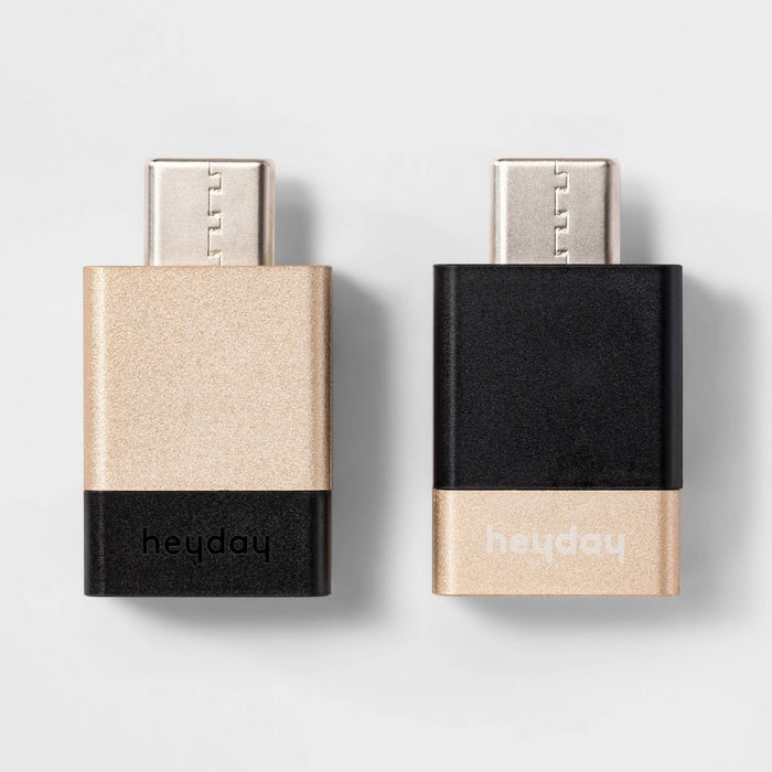 USB-A to USB-C 2 pk Adapter - heyday Black/Gold