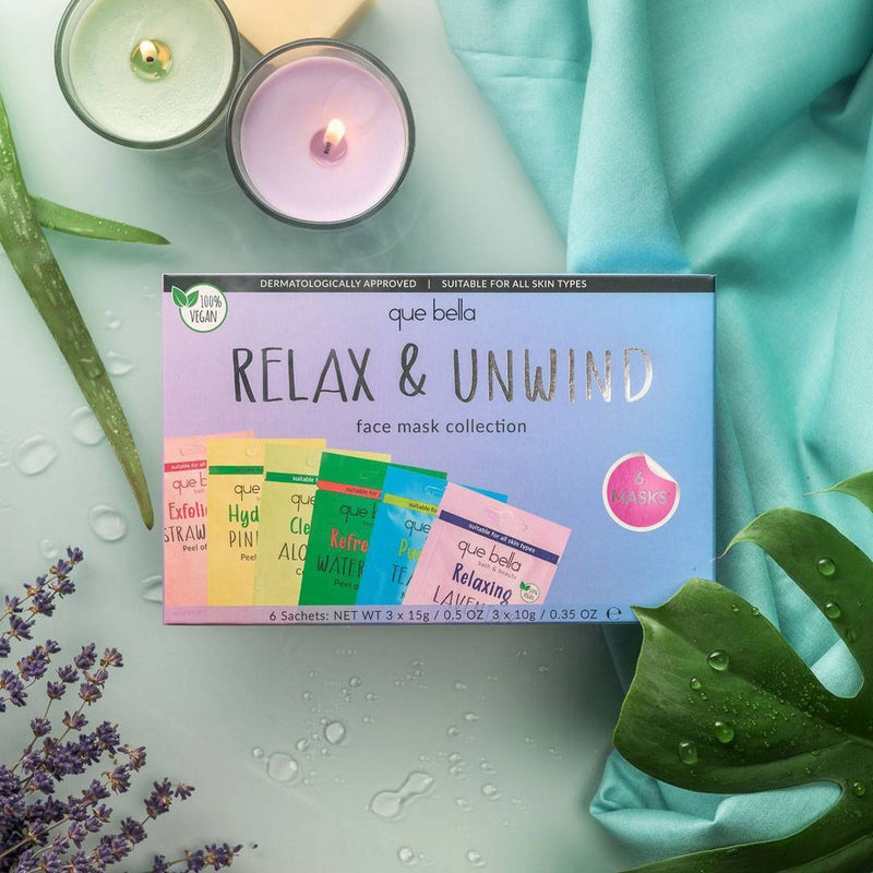 Que Bella Relax & Unwind Face Mask Set - 6pc