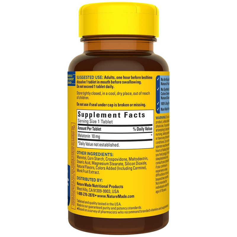Nature Made Fast Dissolve Melatonin Maximum Strength 100% Drug Free Sleep Aid 10mg Tablets - 45ct