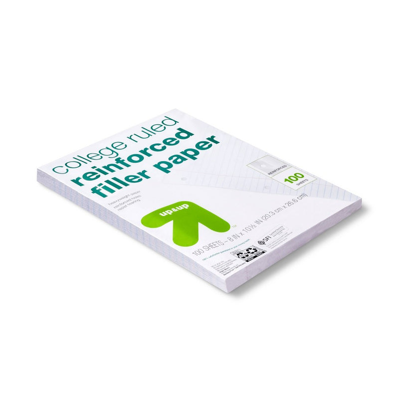 100ct College Ruled Reinforced Filler Paper - up & up