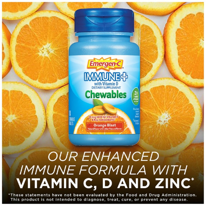Emergen-C Immune+ Dietary Supplement Chewable Tablets with Vitamin D - Orange Blast - 42ct