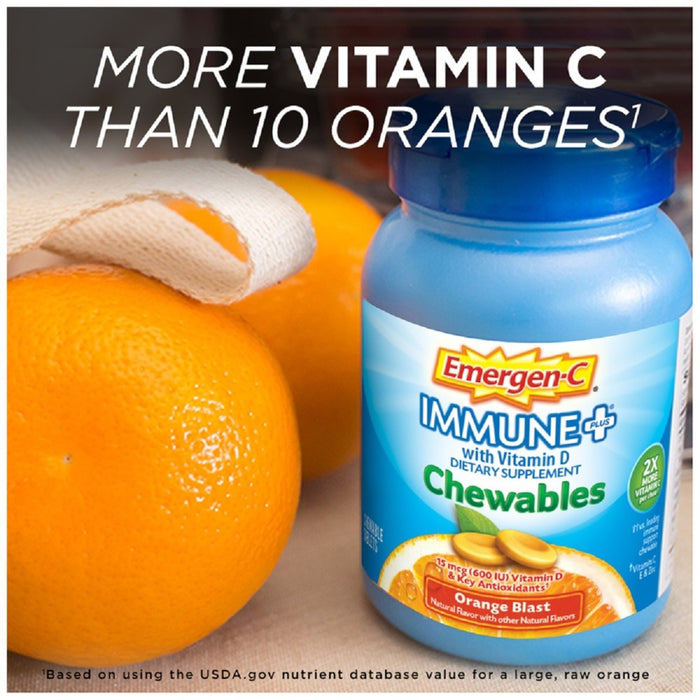 Emergen-C Immune+ Dietary Supplement Chewable Tablets with Vitamin D - Orange Blast - 42ct