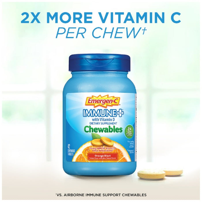 Emergen-C Immune+ Dietary Supplement Chewable Tablets with Vitamin D - Orange Blast - 42ct