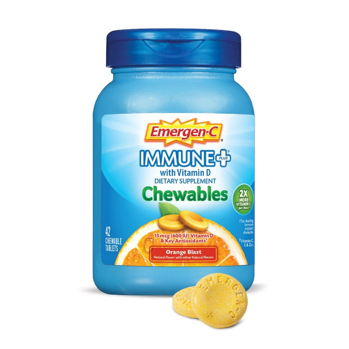 Emergen-C Immune+ Dietary Supplement Chewable Tablets with Vitamin D - Orange Blast - 42ct