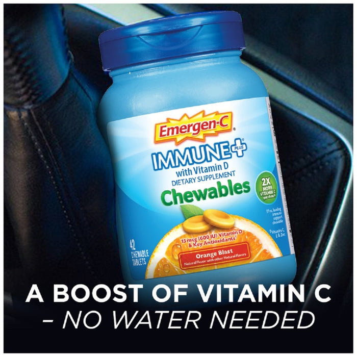 Emergen-C Immune+ Dietary Supplement Chewable Tablets with Vitamin D - Orange Blast - 42ct