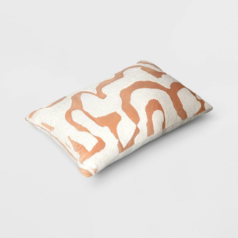 Oversize Geometric Patterned Chenille and Velvet Lumbar Throw Pillow Terracotta/Ivory - Threshold