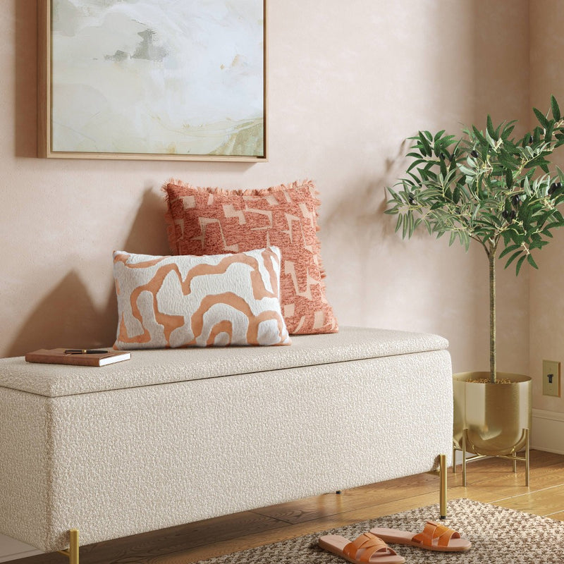 Oversize Geometric Patterned Chenille and Velvet Lumbar Throw Pillow Terracotta/Ivory - Threshold