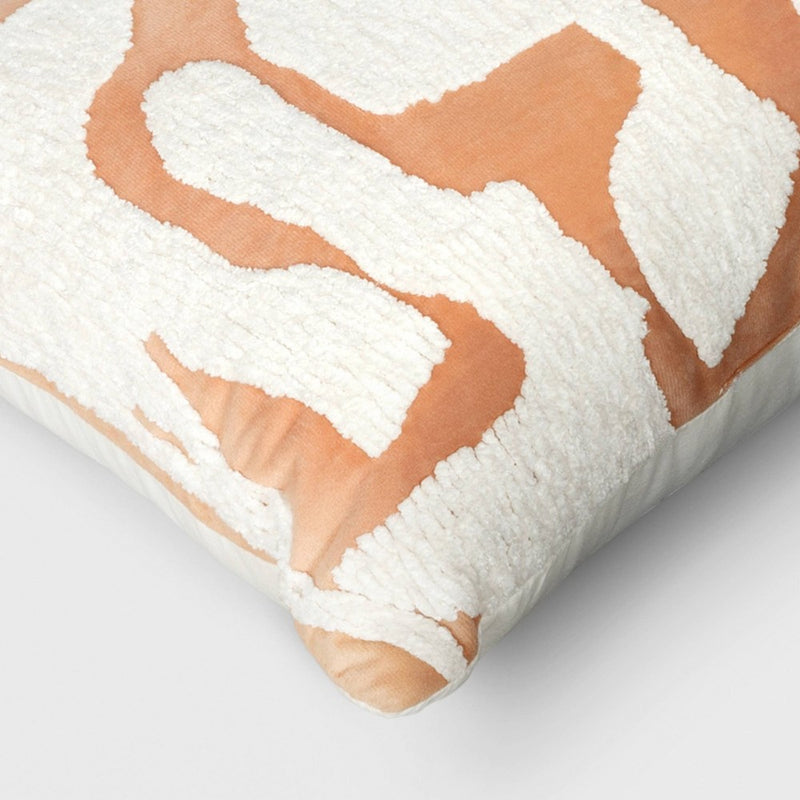 Oversize Geometric Patterned Chenille and Velvet Lumbar Throw Pillow Terracotta/Ivory - Threshold