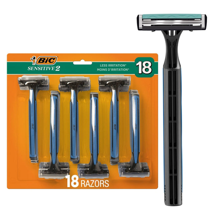 BIC Men's Sensitive 2 - Two Blade Disposable Razors -18ct