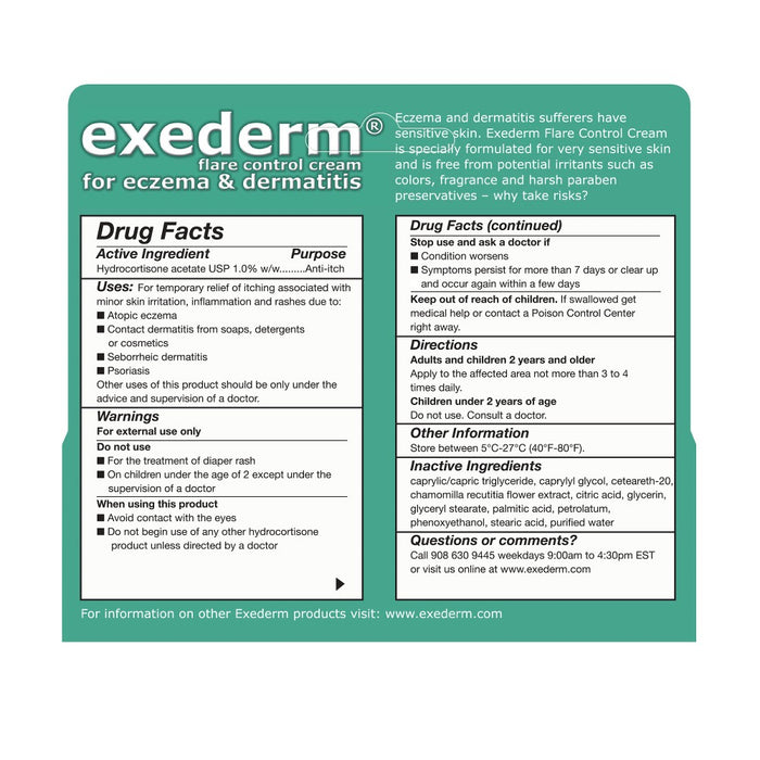 Exederm Flare Control 1% Hydrocortisone Fragrance free Anti Itch Cream 2oz