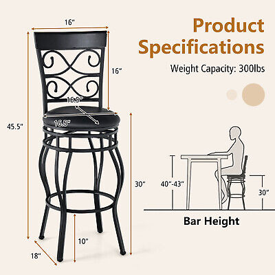 Single Chair Vintage Swivel Bar Stools 30" Bistro Upholstered Dining Chairs Black (LOCAL PICKUP ONLY)