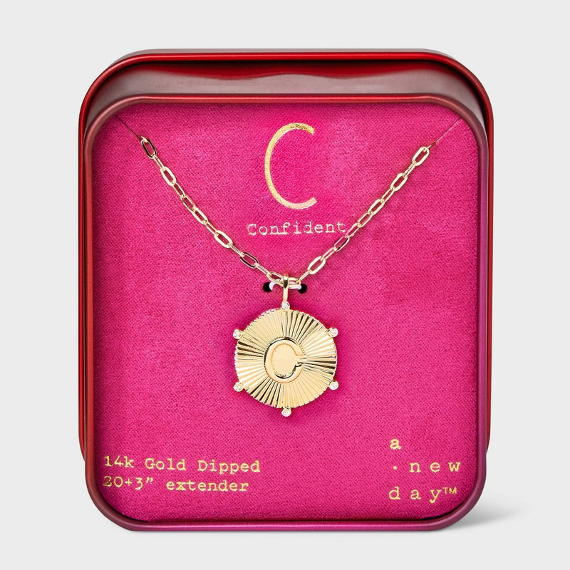 14K Gold Dipped Diamond Ray Disc Initial "C" Pendant Necklace - A New Day Gold