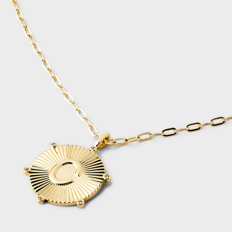 14K Gold Dipped Diamond Ray Disc Initial "C" Pendant Necklace - A New Day Gold