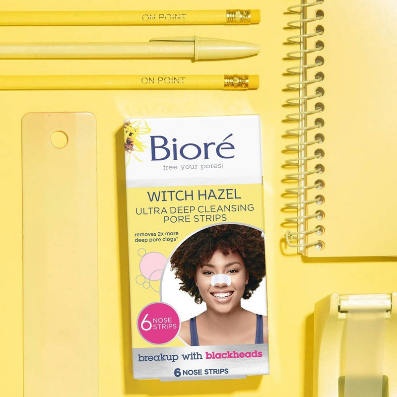Biore Witch Hazel Ultra Deep Cleansing Pore Strips, Blackhead Removing, Oil-Free, Non-Comedogenic - 6ct