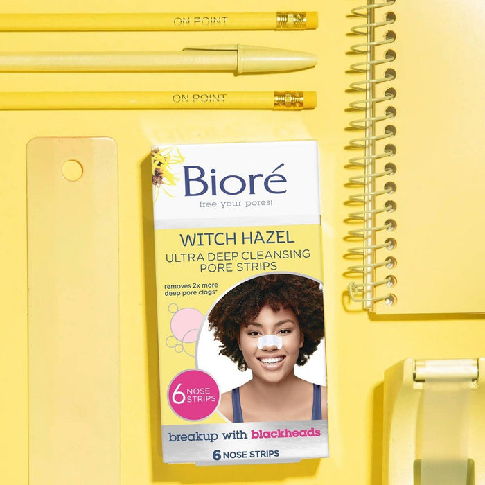 Biore Witch Hazel Ultra Deep Cleansing Pore Strips, Blackhead Removing, Oil-Free, Non-Comedogenic - 6ct