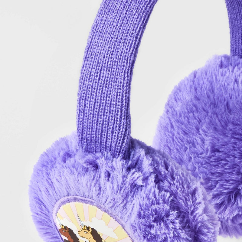 Girls' Afro Unicorn Earmuff Hat - Purple