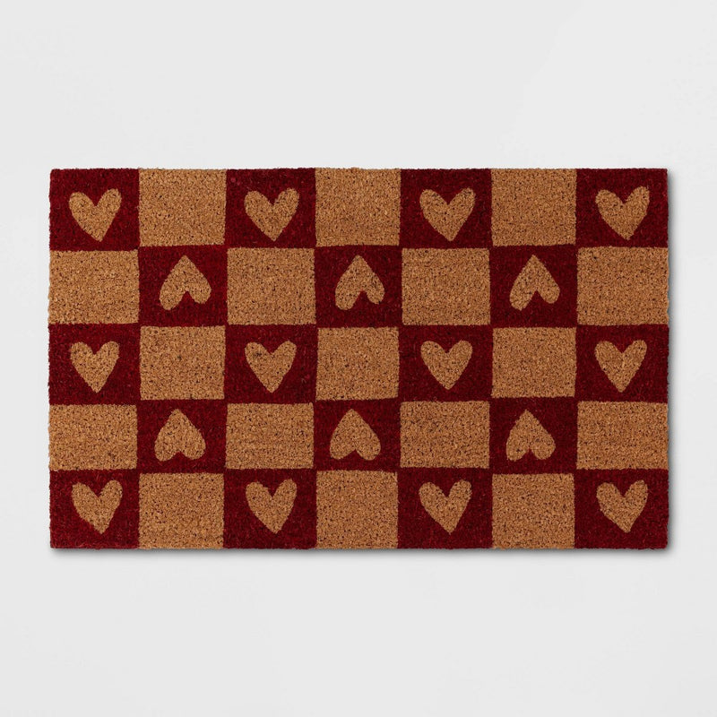 1'6"x2'6" Checkered Hearts Coir Doormat Red - Threshold (LOCAL PICKUP ONLY)