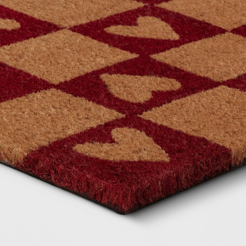 1'6"x2'6" Checkered Hearts Coir Doormat Red - Threshold (LOCAL PICKUP ONLY)