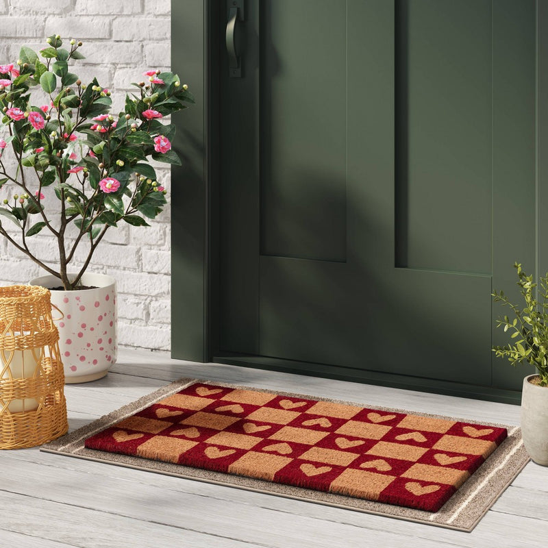 1'6"x2'6" Checkered Hearts Coir Doormat Red - Threshold (LOCAL PICKUP ONLY)