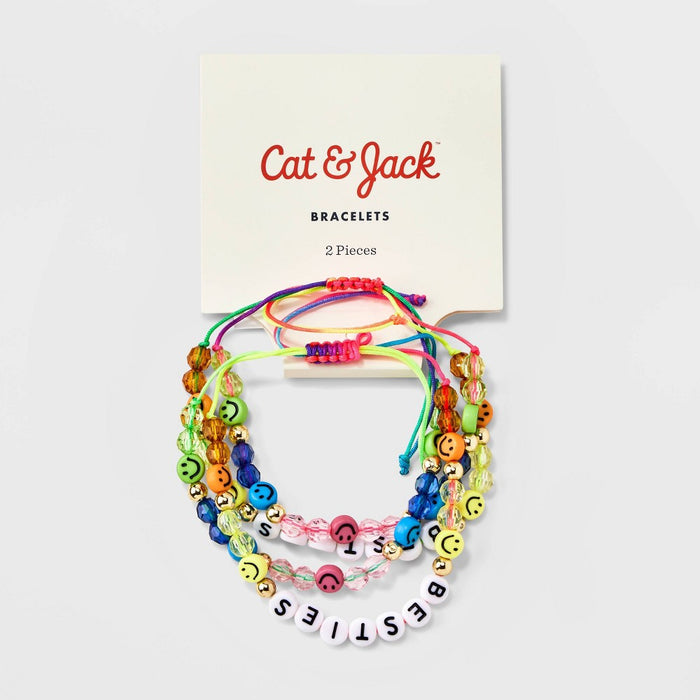Girls' 2pk Best Friends Bracelet Set with Smiley Face Beads - Cat & Jack