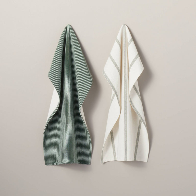 2ct Holiday Stripe Kitchen Towel Set Green/Cream - Hearth & Hand with Magnolia