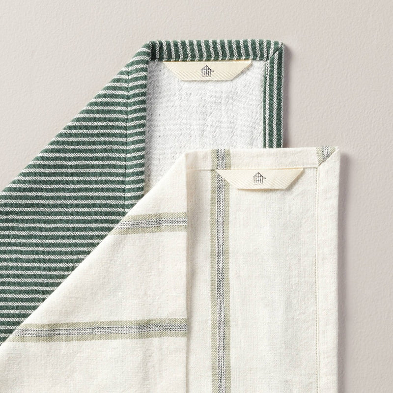 2ct Holiday Stripe Kitchen Towel Set Green/Cream - Hearth & Hand with Magnolia