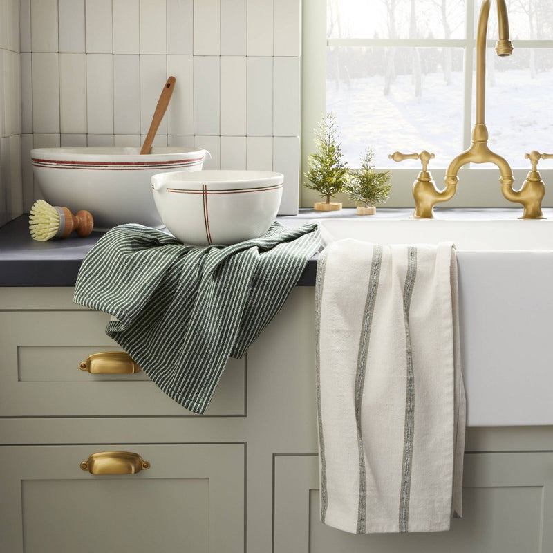 2ct Holiday Stripe Kitchen Towel Set Green/Cream - Hearth & Hand with Magnolia