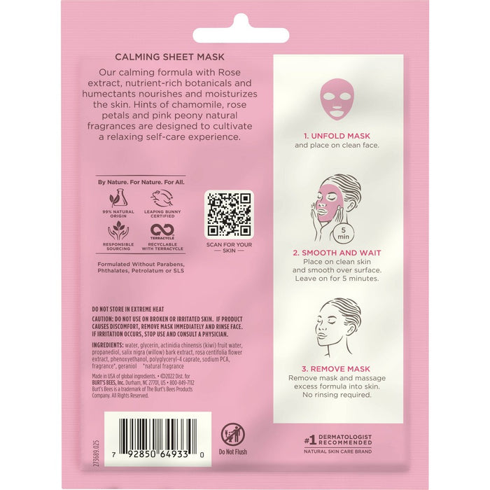 Burt's Bees Calming Rose Sheet Mask - 1pc