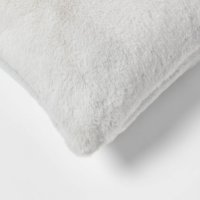 Faux Rabbit Fur Square Throw Pillow Gray - Threshold