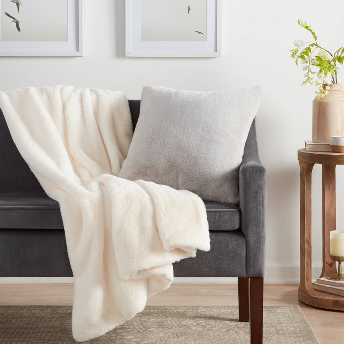 Faux Rabbit Fur Square Throw Pillow Gray - Threshold