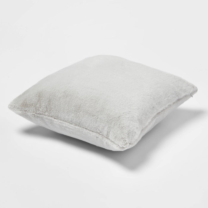 Faux Rabbit Fur Square Throw Pillow Gray - Threshold