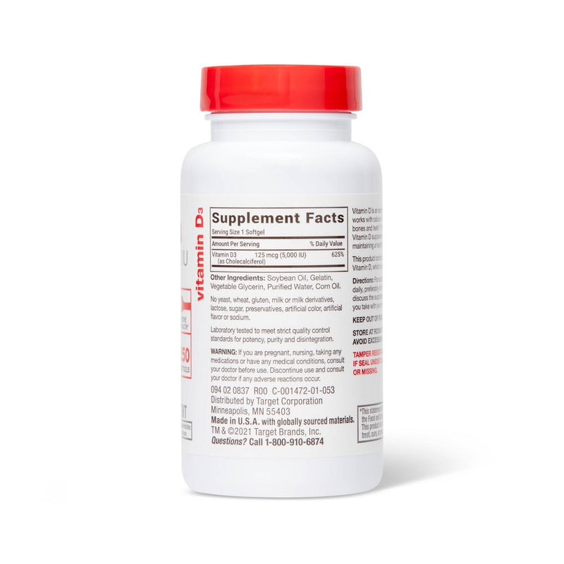 Vitamin D3 5000 IU (25 mcg) Bone Health and Immune Support Softgels - 250ct - up & up