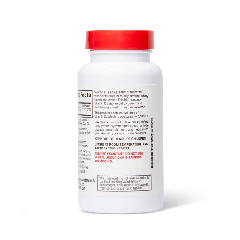 Vitamin D3 5000 IU (25 mcg) Bone Health and Immune Support Softgels - 250ct - up & up