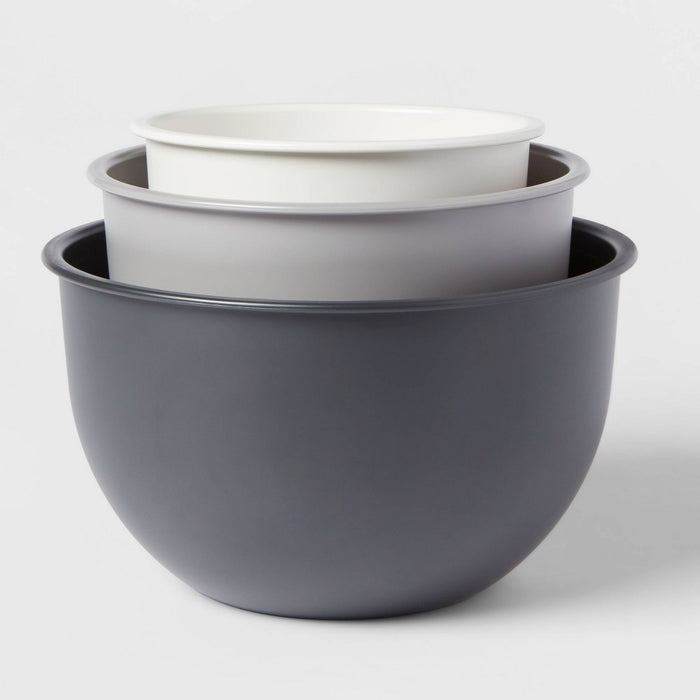 9pc Set - 3 Nesting Bowls with Lids and 3 Slicing Attachments Gray - Made By Design