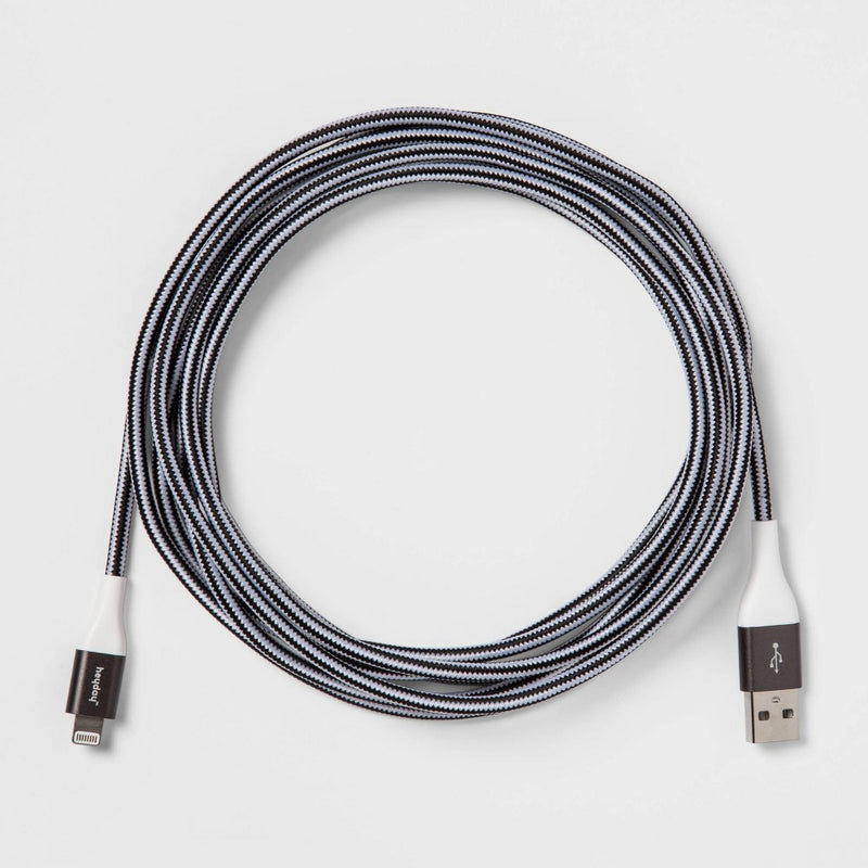 10' Lightning to USB-A Braided Cable - heyday Black/White/Gunmetal