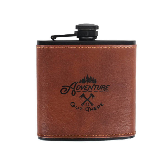 Adventure is Out There Brown on Black Flask Set