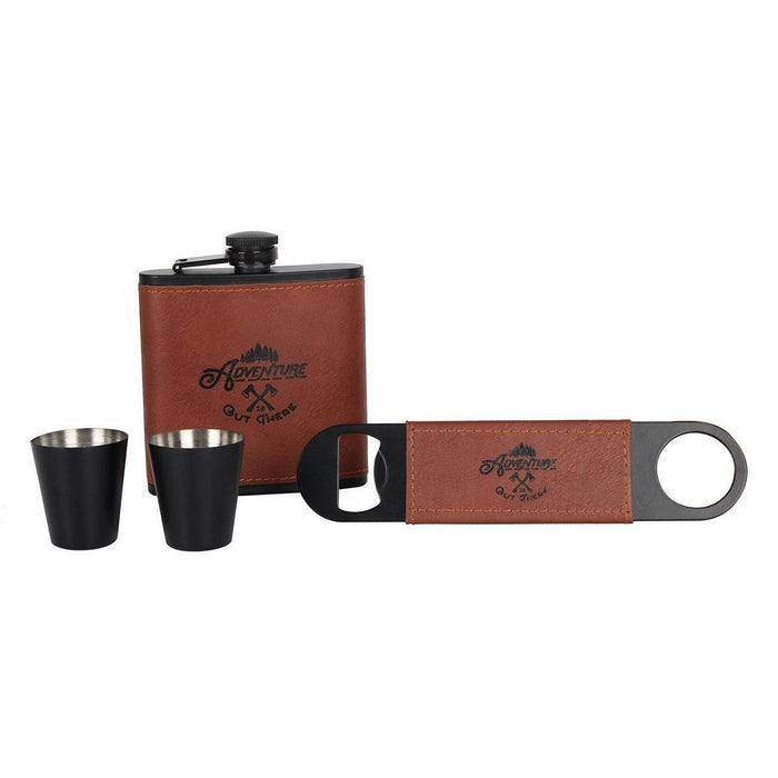Adventure is Out There Brown on Black Flask Set