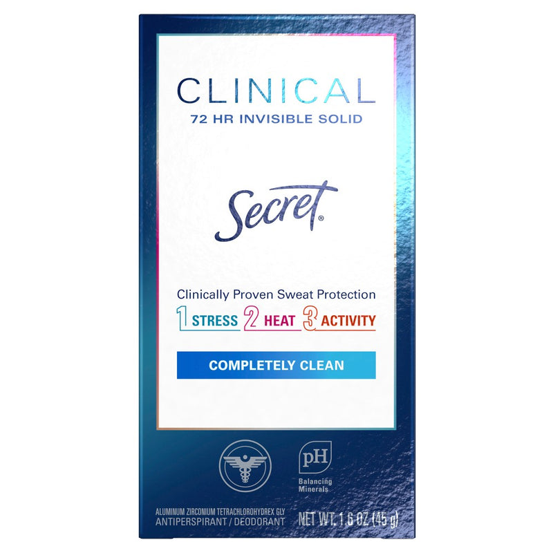 Secret Clinical Strength Invisible Solid Antiperspirant and Deodorant, Completely Clean - 1.6oz