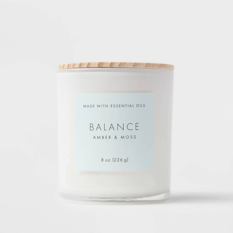 8oz Wood Lidded Glass Wellness Balance Candle - Threshold