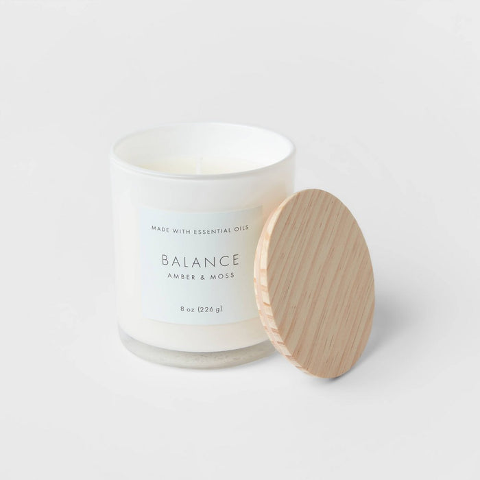 8oz Wood Lidded Glass Wellness Balance Candle - Threshold