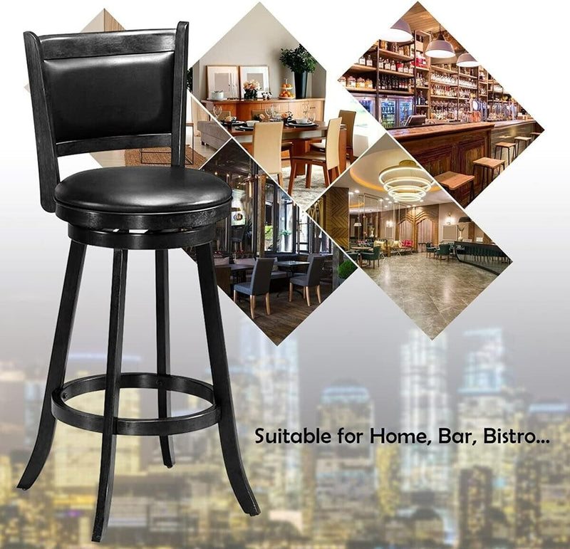 DAMAGED 29" Swivel Bar Stool Wood Counter Height Dining Chair Black (LOCAL PICKUP ONLY)