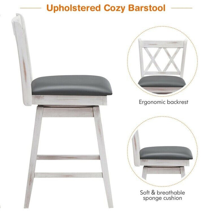 Set of 2 Barstools Swivel Bar Counter Height Chairs with Rubber Wood Legs White (LOCAL PICKUP ONLY)