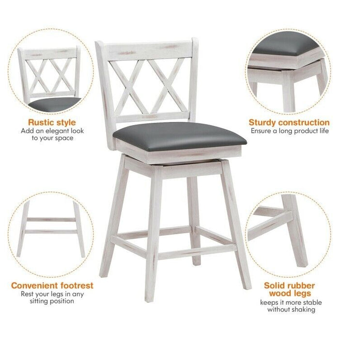 Set of 2 Barstools Swivel Bar Counter Height Chairs with Rubber Wood Legs White (LOCAL PICKUP ONLY)