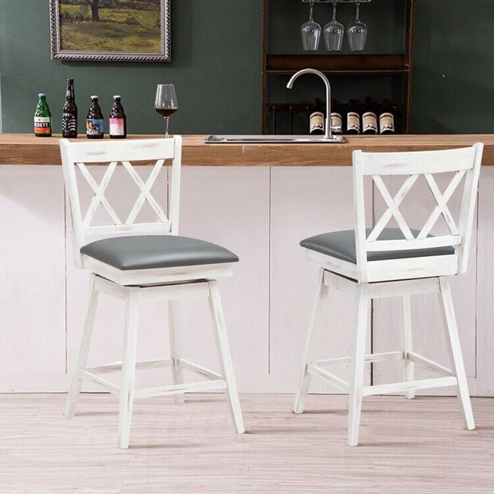 Set of 2 Barstools Swivel Bar Counter Height Chairs with Rubber Wood Legs White (LOCAL PICKUP ONLY)