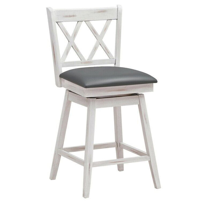 Set of 2 Barstools Swivel Bar Counter Height Chairs with Rubber Wood Legs White (LOCAL PICKUP ONLY)